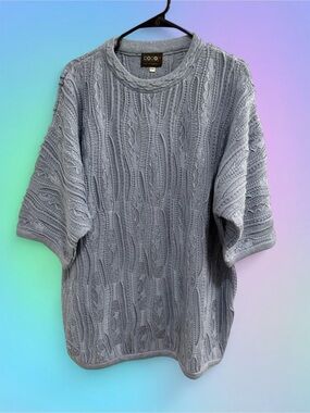 COOGI Heather Gray Cable Knit Short Sleeve Sweater